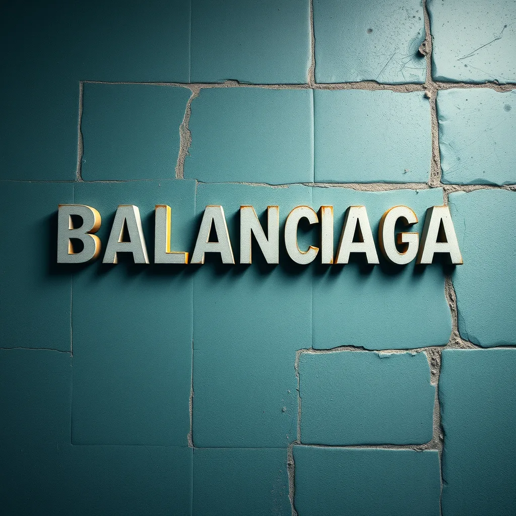 Brand name in large raised letters mounted on a cracked teal painted tile wall