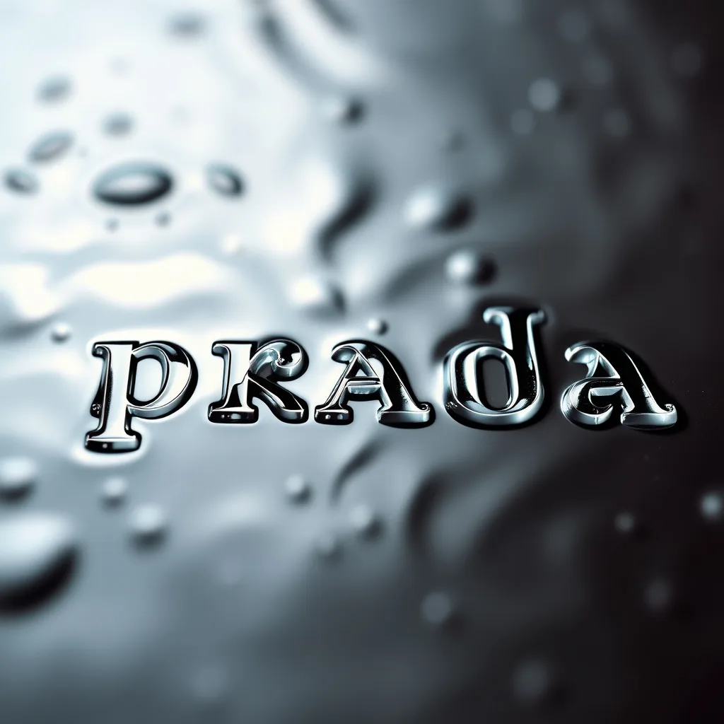 Brand name in liquid chrome lettering reflecting on a wet metallic surface