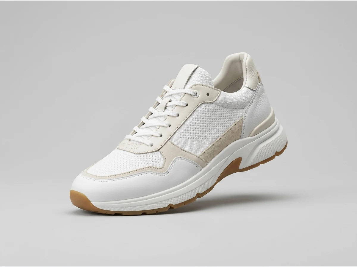 a sneaker rendered as a clean three dimensional product view, three quarter view