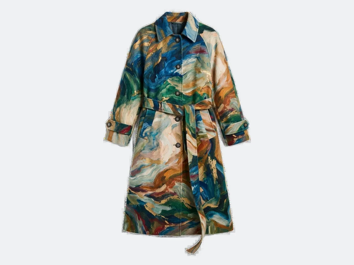 The same coat laid flat, no model and no mannequin, ready for a product page