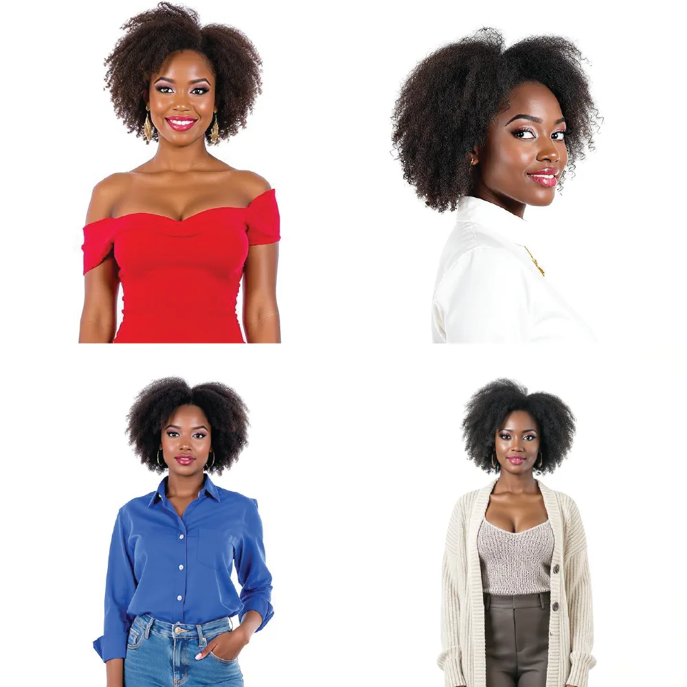 A training set of the same woman photographed in four different outfits