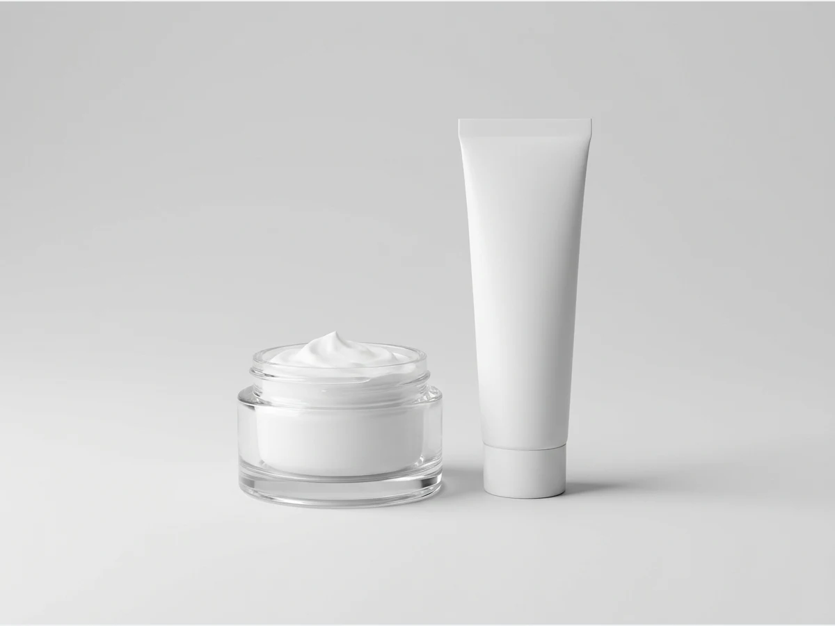 a cosmetic cream jar, product shot, a minimal tube