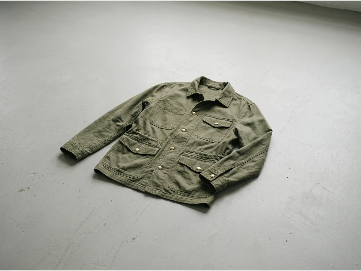 a clean fashion product shot with the background emptied, a jacket alone on a plain ground