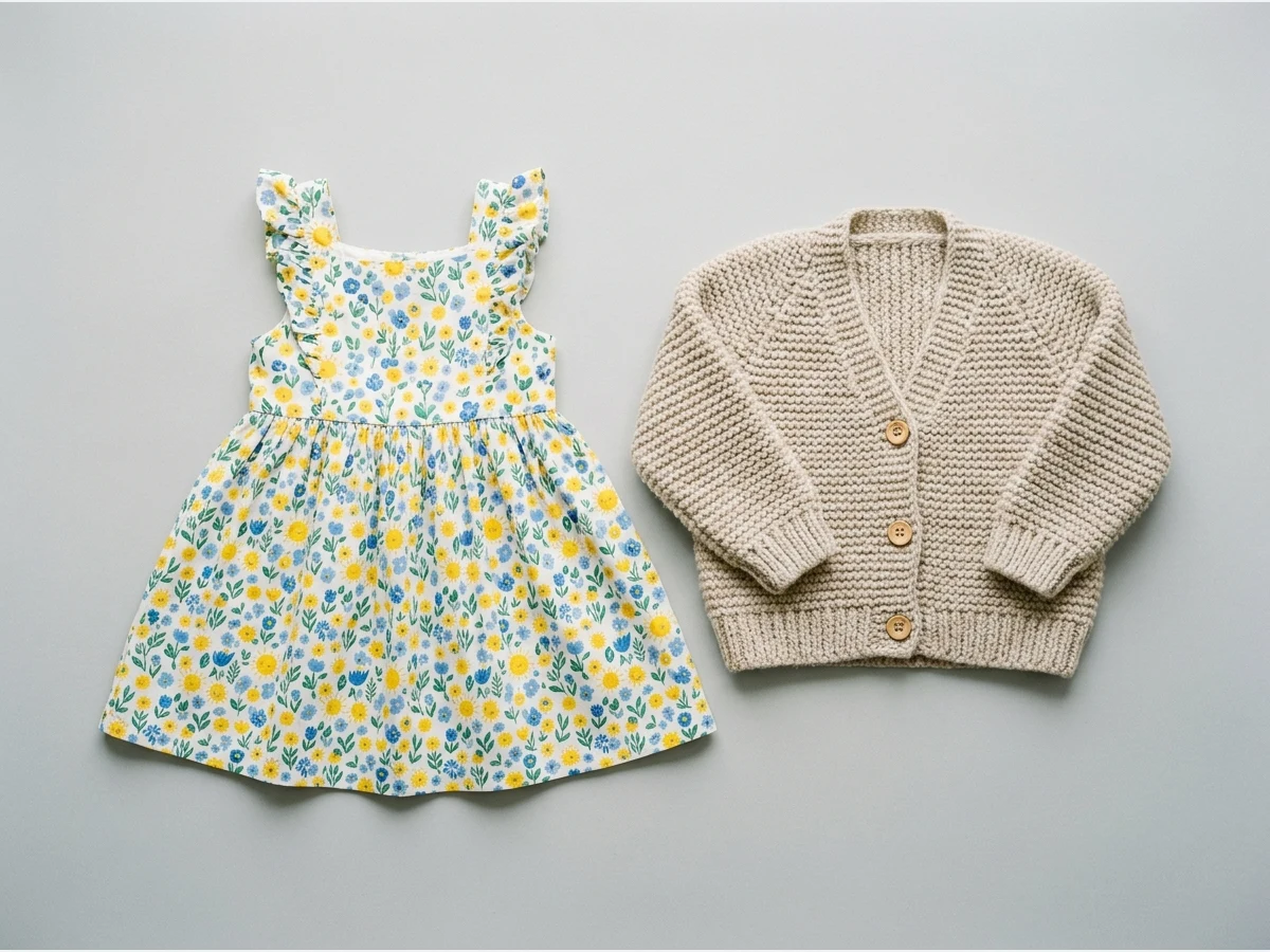 A toddler's summer dress with a knitted cardigan