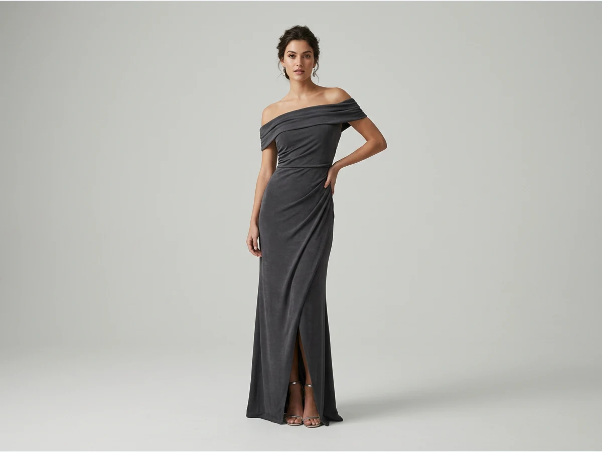 a model wearing a dress, a floor length evening dress