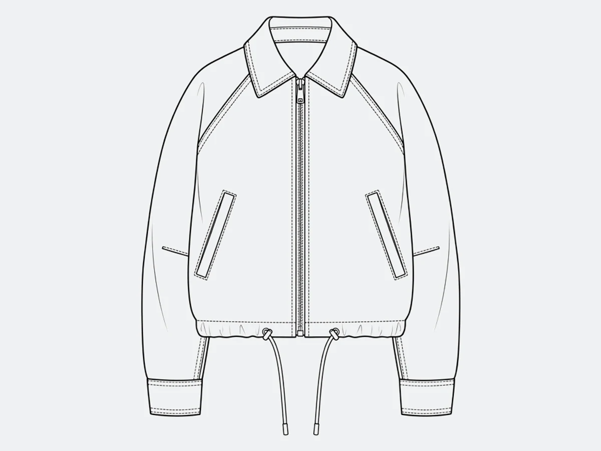 The finished flat sketch, ready to be exported and handed to a factory