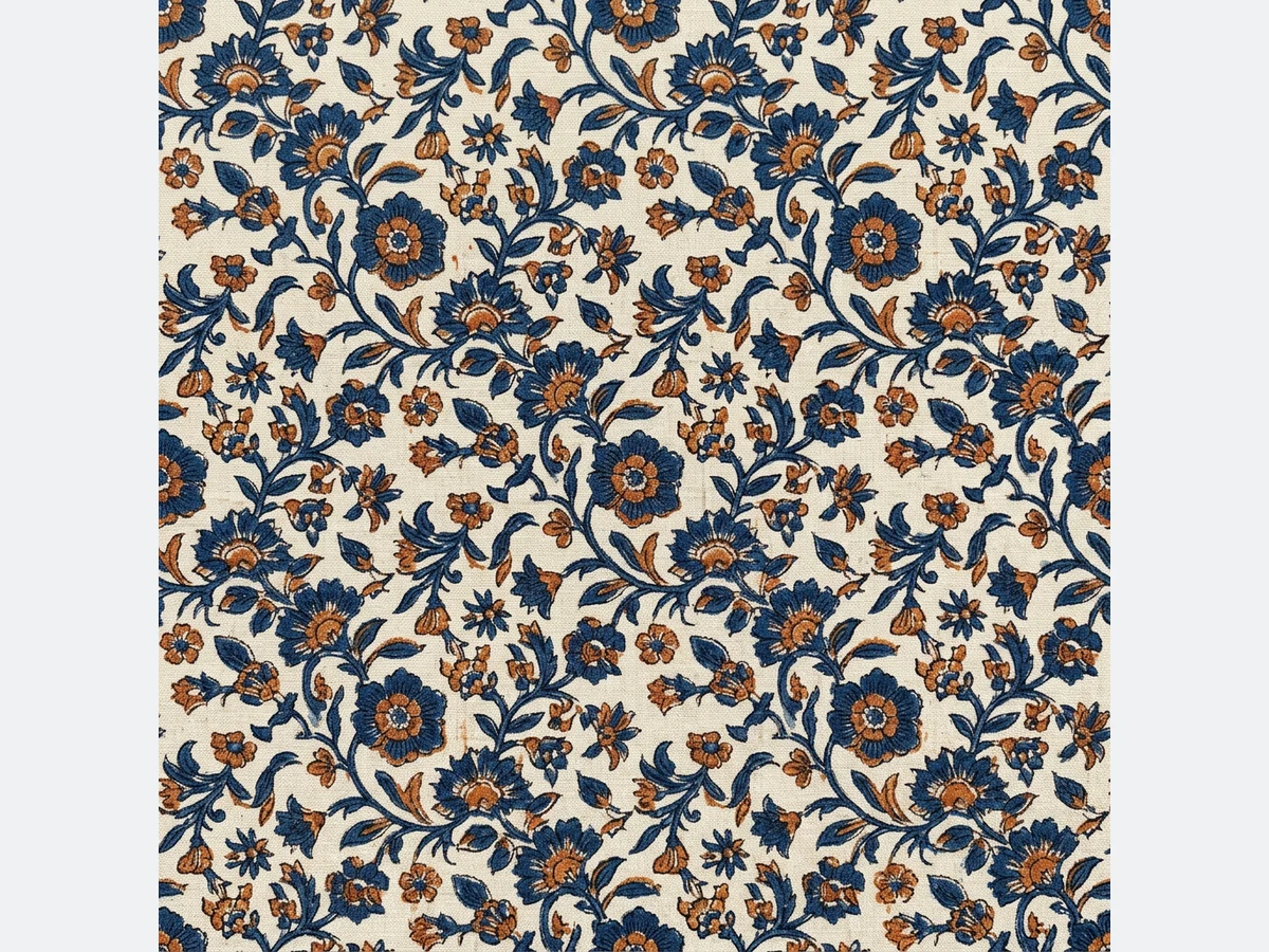 A printed cotton pattern generated from a written description