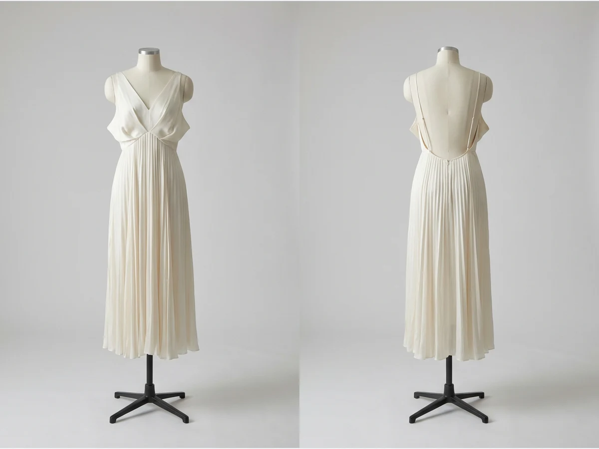 a garment shown front and back, a dress, front and back side by side