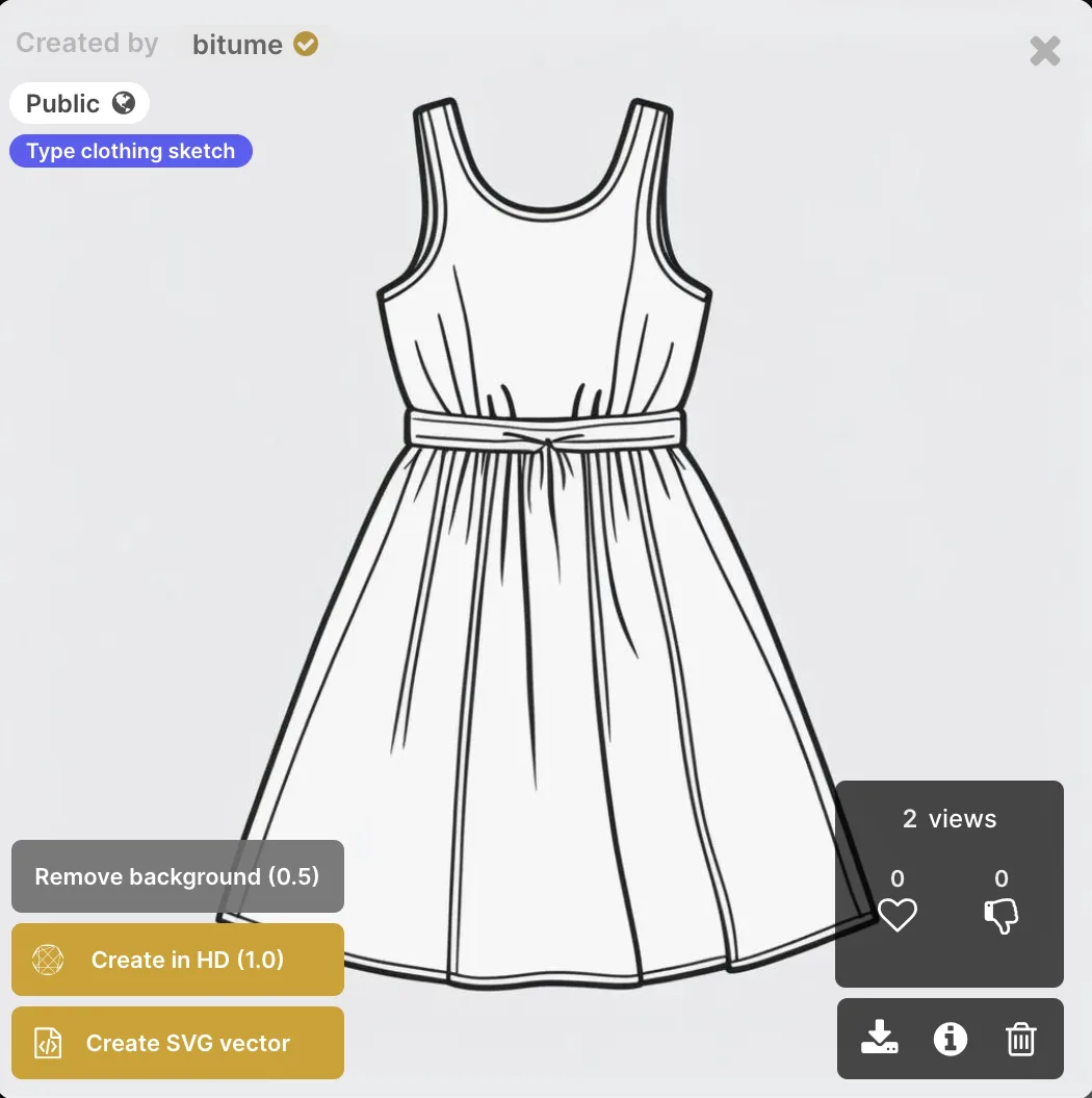 A flat sketch of a sleeveless dress with a gathered skirt and waist tie