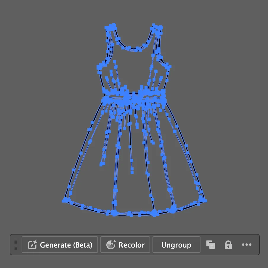 The same dress as an editable vector with its anchor points selected