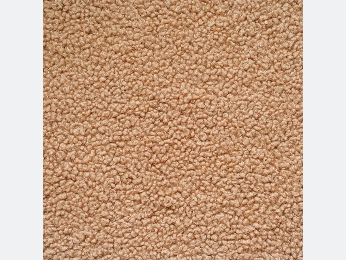 A camel teddy bouclé photographed flat, the only input the design starts from